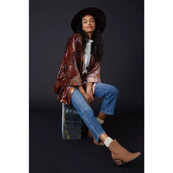 Anthropologie Jackets & Blazers - Anthropologie Esme Velvet Rust Kimono Jacket Small